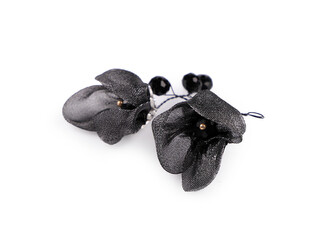 Květ na drátku s broušenými korálky hand made - 4 ks - 9 antracit