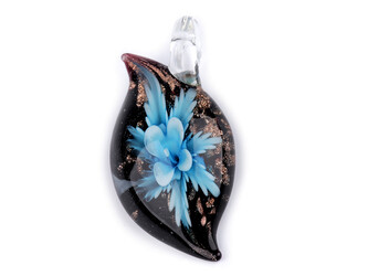 Skleněný přívěsek květ 27x51 mm - 1 ks - 4 modrá azurová