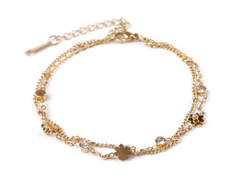 Náramek z nerezové oceli dvojitý, květy a broušené kamínky - 1 ks - 2 zlatá