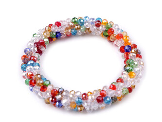 Náramek / gumička z broušených korálků - 1 ks - 13 multikolor