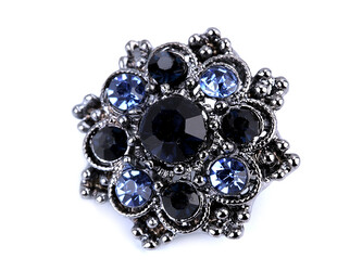 Malá brož květ s broušenými kamínky - 1 ks - 4 modrá antracit