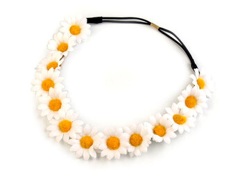 Pružná čelenka do vlasů s kopretinami - 12 ks - bílá