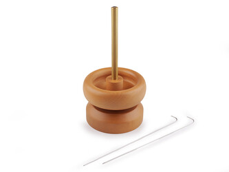 Dřevěný mlýnek k navlékání rokajlu Ø9 a 10 cm s jehlou - 1 ks - 2 přírodní