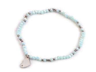 Náramek s broušenými korálky z nerezové oceli  - srdce - 1 ks - 6 mentolová