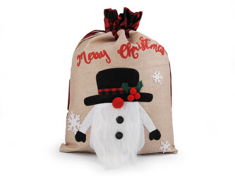 Vánoční / mikulášský pytel 38x55 cm imitace juty - 1 ks - 1 režná přírodní sněhulák