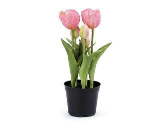 Umělé tulipány v květináči - 1 ks - 3 (25 cm) růžová sv.