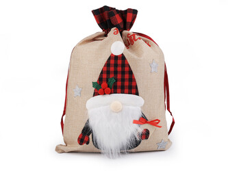 Vánoční / mikulášský pytel 38x55 cm imitace juty - 1 ks - 3 režná přírodní skřítek
