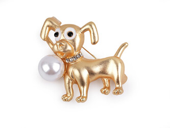 Brož s broušenými kamínky pes - 1 ks - 2 zlatá sv.