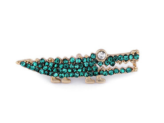 Brož / odznak s broušenými kamínky beruška, krokodýl - 1 ks - 2 zelený tyrkys