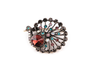 Brož s broušenými kamínky páv - 1 ks - amarant