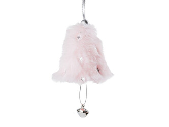 Kožešinový zvoneček s rolničkou - 1 ks - 1 pudrová stříbrná
