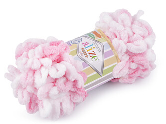 Pletací příze Alize Puffy color 100 g - 1 ks - 13 (5863) růžová sv. bílá