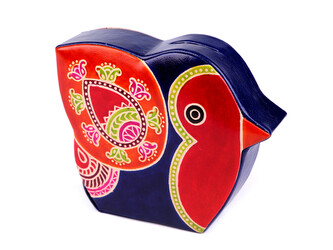 Pokladnička kožená ptáček 13x16 cm - 1 ks - 4 modrá tmavá