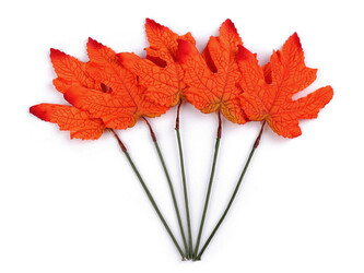Umělý list na drátku k aranžování - 5 ks - 2 oranžová