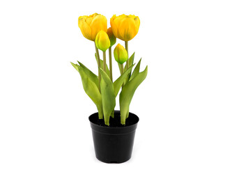 Umělé tulipány v květináči - 1 ks - 7 (25 cm) žlutá