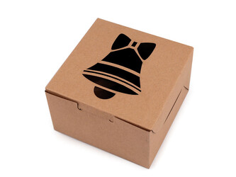 Vánoční papírová krabička s průhledem stromeček, vločka, zvonek - 10 ks - 3 hnědá přírodní zvonek