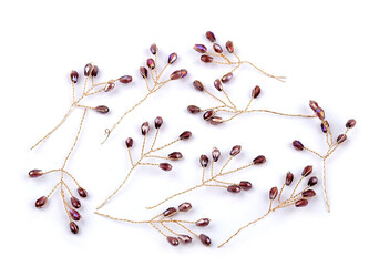 Větvička drátěná s broušenými korálky hand made - 10 ks - 4 ametyst zlatá