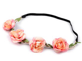 Pružná čelenka do vlasů s květy - 12 ks - 9 (Ø3,5 cm) pudrovo-lososová