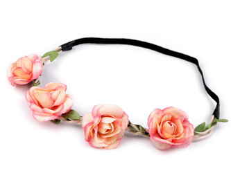 Pružná čelenka do vlasů s květy - 12 ks - 9 (Ø3,5 cm) pudrovo-lososová
