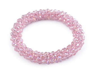 Náramek / gumička z broušených korálků - 1 ks - 3 růžová nejsv.
