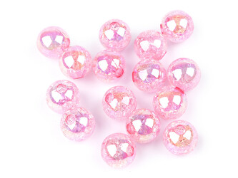 Plastové korálky s AB efektem Ø13 mm - 15 ks - 2 růžová sv.