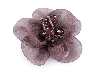 Květ s broušenými skleněnými korálky k našití a nalepení Ø6-7 cm - 10 ks - 5 lila