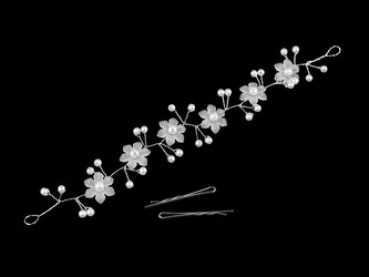 Perlová ozdoba / čelenka do vlasů - 1 ks - 1 bílá květ