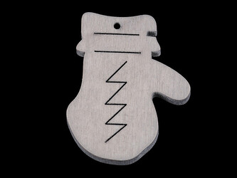 Dřevěné dekorace vánoční vločka, hvězda, stromeček, zvoneček, koník, sob k zavěšení / k nalepení - 6 ks - 14 šedokrémová