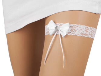 Svatební podvazek krajkový - 1 ks - 2 bílá mašle