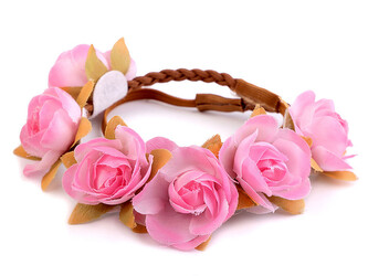 Pružná čelenka do vlasů s květy - 1 ks - 2 růžová střední
