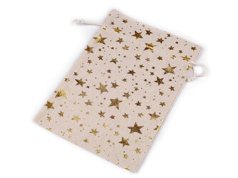 Dárkový pytlík hvězdy metalické 20x30 cm lněný - 10 ks - 2 režná zlatá