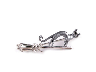 Brož kočka - 1 ks - 4 šedá ocelová stříbrná