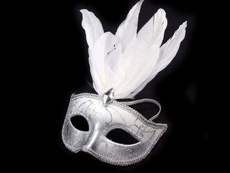 Karnevalová maska GLITRY s peřím - 1 ks - 6 bílá