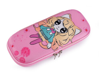 Pouzdro / penál dívčí 3D 10x23 cm - 1 ks - 9 růžová sv. tyrkys