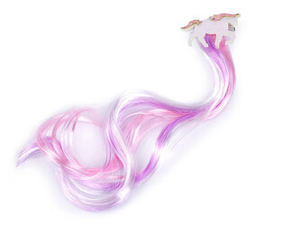 Pramínky vlasů se sponou jednorožec - 1 ks - 1 růžová sv. bílá