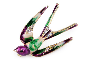 Brož s broušenými kamínky vlaštovka - 1 ks - 2 zelená sv. fialová