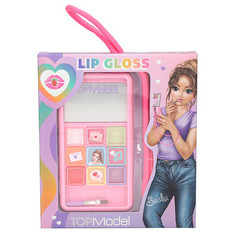 Sada lesků na rty ve tvalu mobilího telefonu Top Model, 9 barev, se stětečkem a zrcátkem v pouzdře na šňůrce