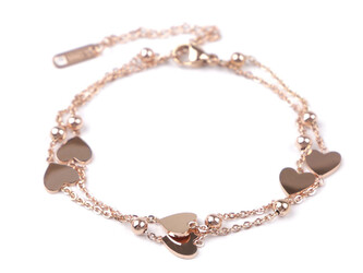Náramek z nerezové oceli dvojitý, srdce - 1 ks - 2 růžové zlato