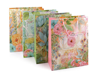 Dárková taška s glitry květy - 4 ks - mix