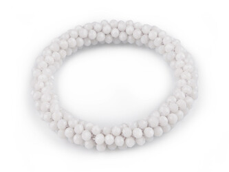 Náramek / gumička z broušených korálků - 1 ks - 11 bílá