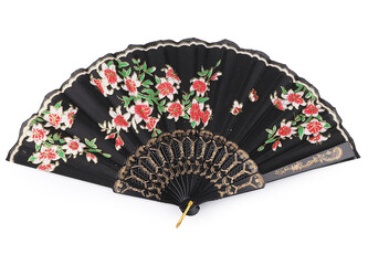 Vějíř textilní s glitry - 1 ks - náhodný vzor černá