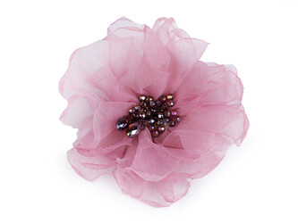 Brož květ s broušenými korálky Ø10 cm v krabičce - 1 ks - 6 starorůžová