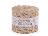 Jutová stuha s krajkou šíře 50 mm, 60 mm - 20 ks - 10 (50 mm) režná přírodní