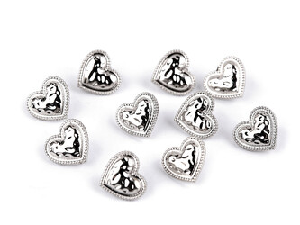 Kovový knoflík srdce velikost 18" - 200 ks - 1 stříbrná