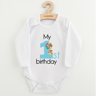 Dětské body s potiskem New Baby My first birthday blue - velikost 80 (9-12m)