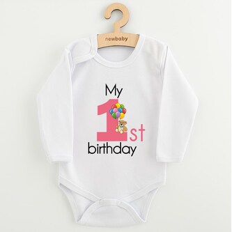 Dětské body s potiskem New Baby My first birthday pink - velikost 86 (12-18m)