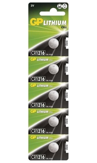 Baterie lithiová, CR1216, CR1216, 3V, GP, blistr, 5-pack