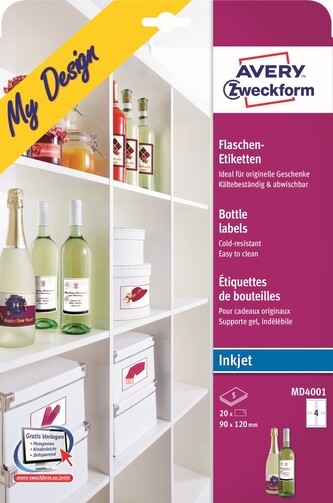 Avery Zweckform samolepicí etikety, na láhve, A4, 90x120mm, 5 listů, pro inkoustové tiskárny, O