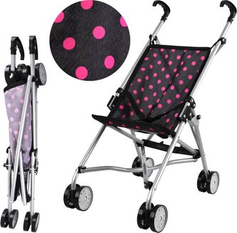 PIXINO Dětský kočárek pro panenky, černorůžová