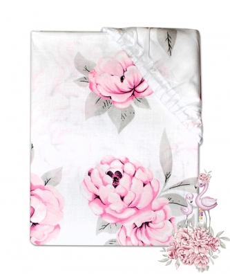 Baby Nellys Dětské bavlněné prostěradlo do postýlky - Plameňák růžový; 120x60